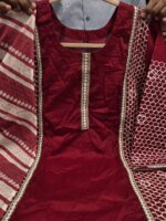 Premium Red Cotton Embroidered 3 Piece Suit for Women | Elegant Black Embroidery Cotton Salwar Kameez with Printed Dupatta - Image 2