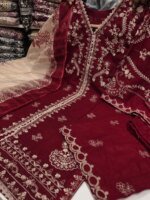 Premium Maroon Cotton Embroidered 3 Piece Suit for Women | Elegant Cotton Salwar Kameez with Embroidered Dupatta - Image 2