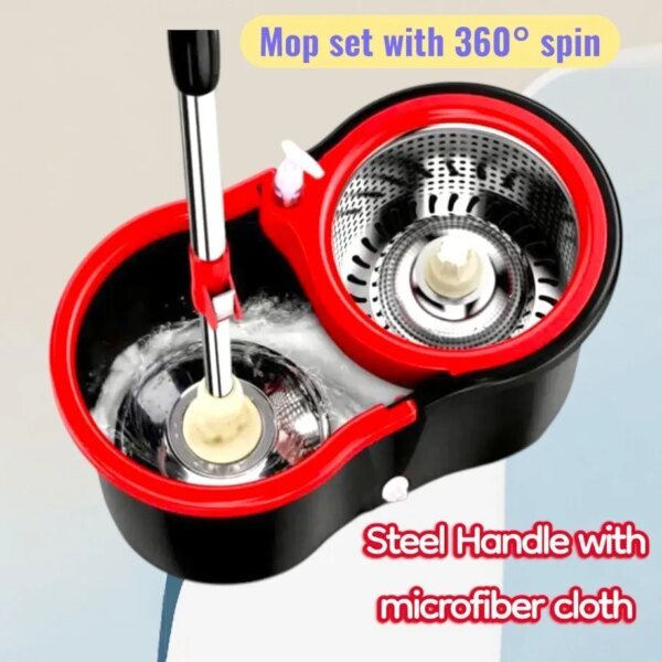 Mop with Long Telescopic Steel Handle microfiber cloth 360 Spin for Effective Floor Cleaning kit