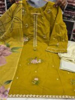Premium Yellow Cotton Embroidered 3 Piece Suit for Women | Floral Embroidery Cotton Salwar Kameez