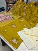 Premium Yellow Cotton Embroidered 3 Piece Suit for Women | Floral Embroidery Cotton Salwar Kameez - Image 4