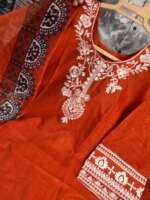 Premium Orange Cotton Embroidered 3 Piece Suit for Women | Elegant Cotton Salwar Kameez with Printed Dupatta - Image 2