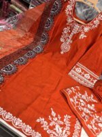 Premium Orange Cotton Embroidered 3 Piece Suit for Women | Elegant Cotton Salwar Kameez with Printed Dupatta - Image 3