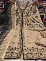Premium Beige Cotton Embroidered 3 Piece Suit for Women | Elegant Black Embroidery Cotton Salwar Kameez with Printed Dupatta - Image 6