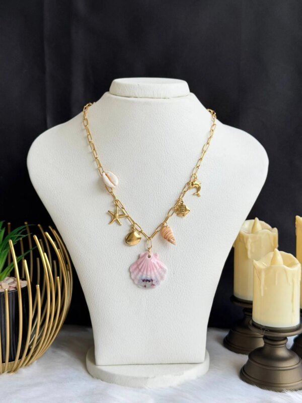 SS 18K Sea Theme Necklace for Women | Shell & Starfish Pendant | Trendy Golden Fashion Jewelry