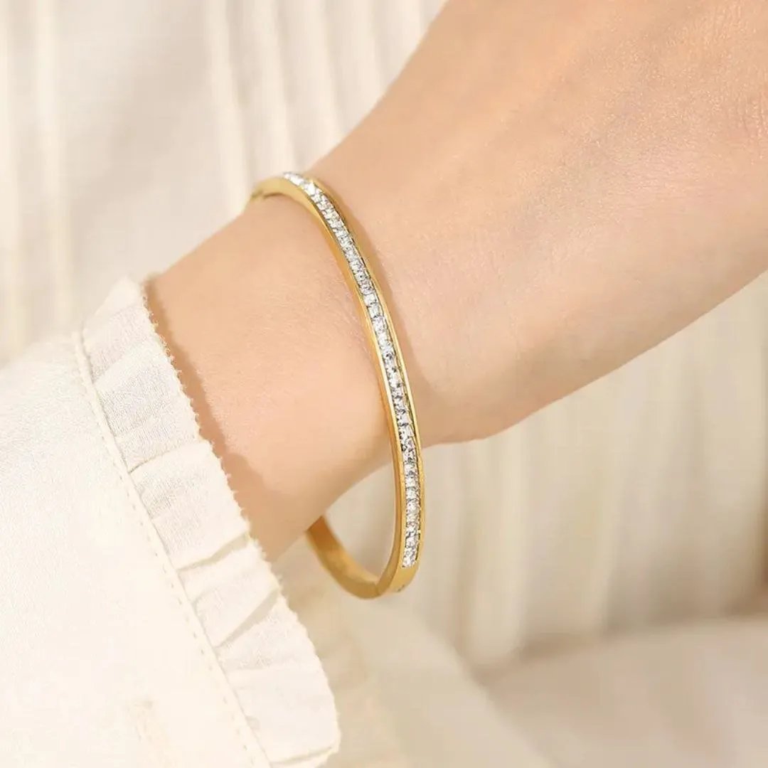 photo_6066528030592536279_y Full Stone Bracelet for Women | Premium Stainless Steel Golden Bracelet | Elegant Jewelry - Image 1