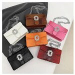 Women’s Orange PU Leather Shoulder Bag | Crocodile Texture Chain Handbag | Stylish Party & Fashion Purse