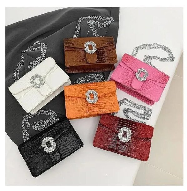 Women’s Orange PU Leather Shoulder Bag | Crocodile Texture Chain Handbag | Stylish Party & Fashion Purse