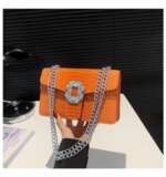 Women’s Orange PU Leather Shoulder Bag | Crocodile Texture Chain Handbag | Stylish Party & Fashion Purse - Image 3