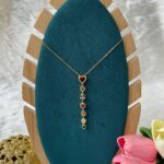 SS Stone Necklace for Women | Stainless Steel Bow & Heart Pendant Necklace | Elegant Gold-Tone Fashion Jewelry