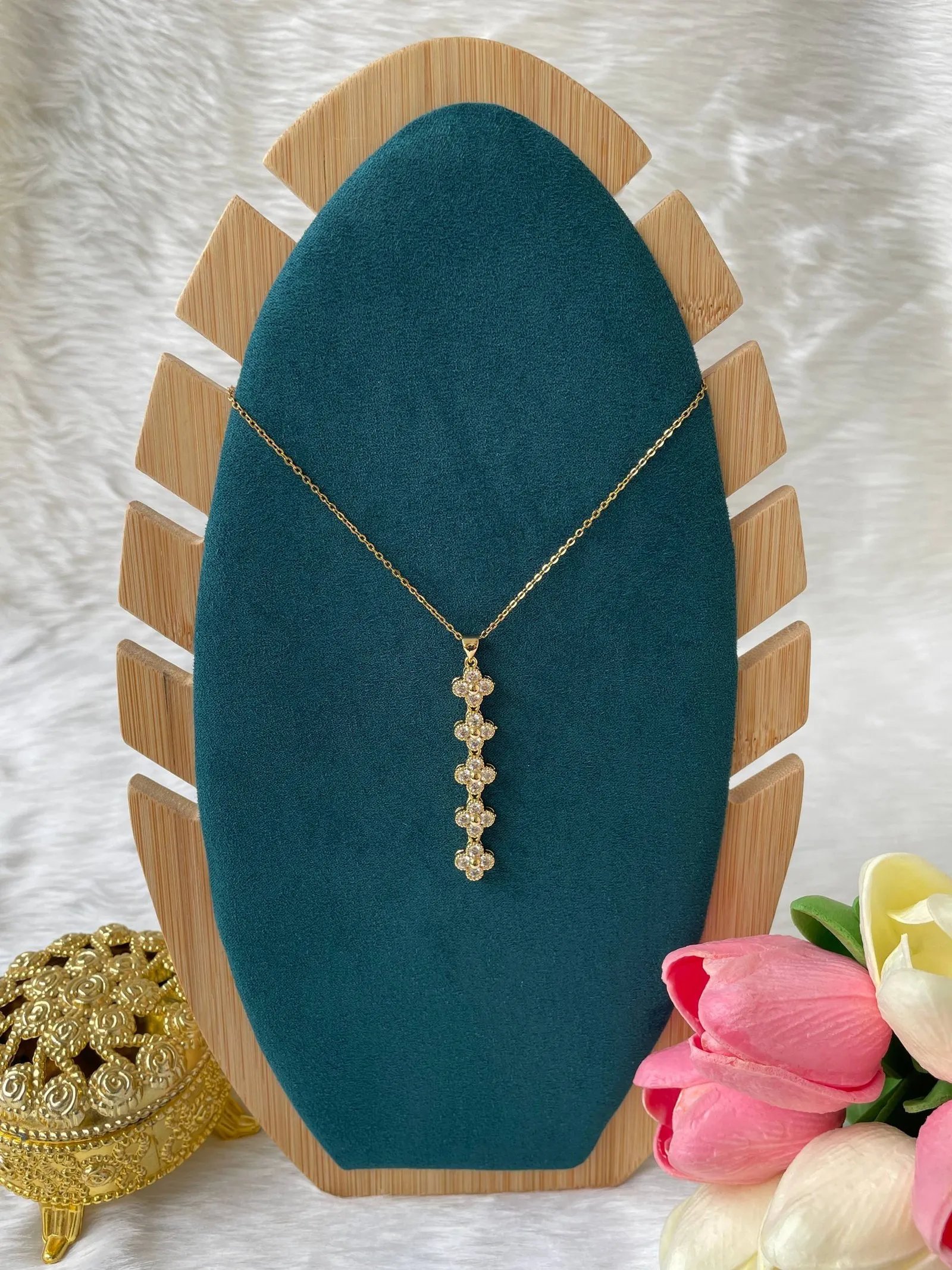 photo_6260356391377768271_w SS Stone Necklace for Women | Stainless Steel Bow & Heart Pendant Necklace | Elegant Gold-Tone Fashion Jewelry - Image 1