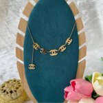 SS Stone Necklace for Women | Stainless Steel Bow & Heart Pendant Necklace | Elegant Gold-Tone Fashion Jewelry