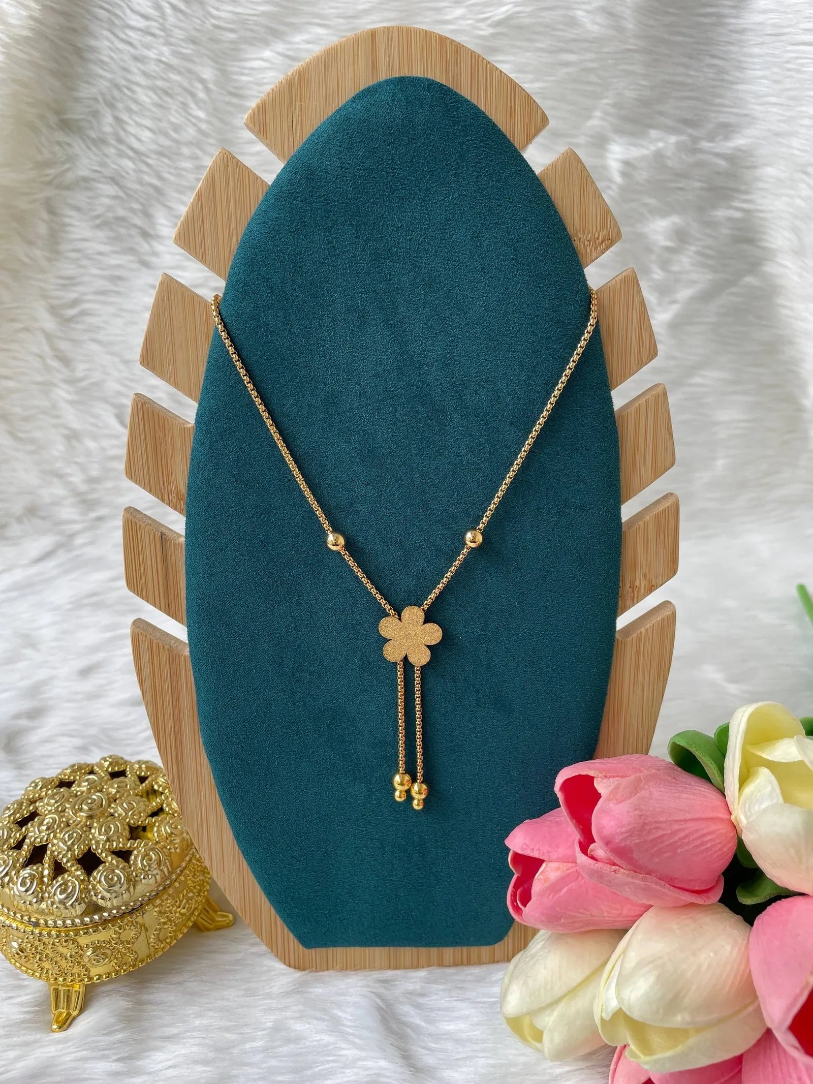 photo_6260356391377768286_w SS Stone Necklace for Women | Stainless Steel Bow & Heart Pendant Necklace | Elegant Gold-Tone Fashion Jewelry - Image 1