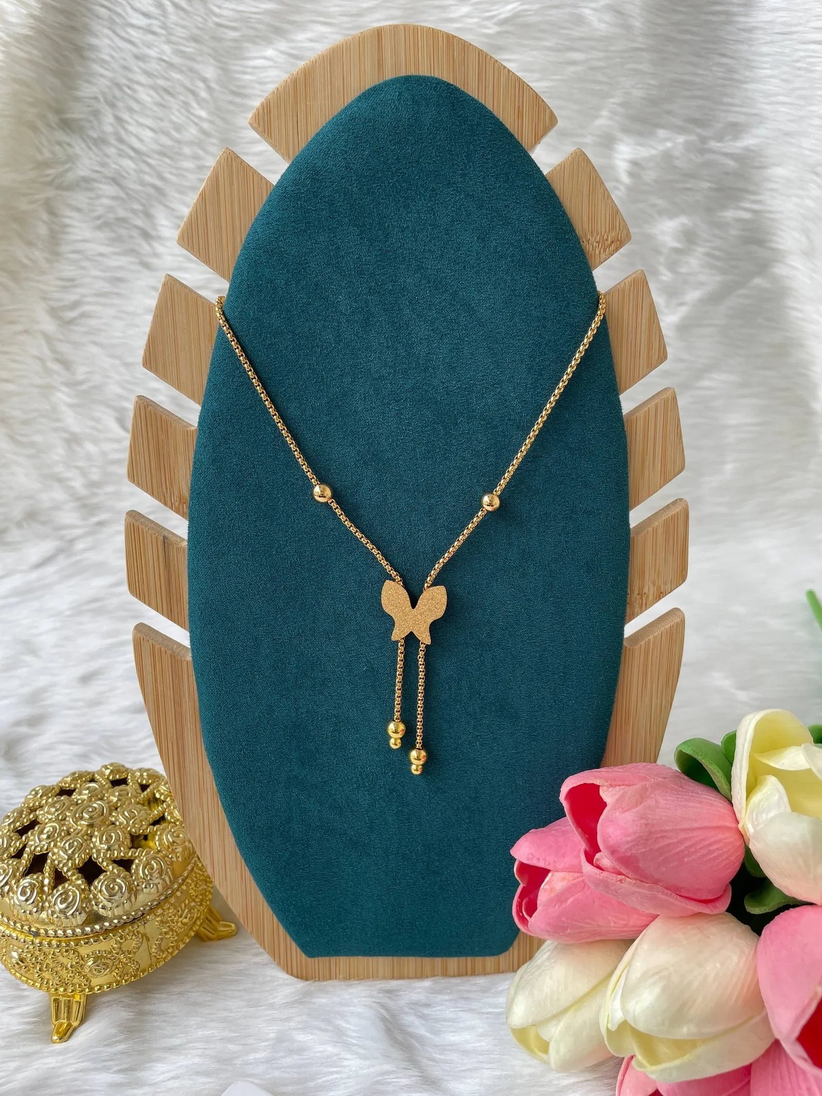 photo_6260356391377768288_w-1 SS Stone Necklace for Women | Stainless Steel Bow & Heart Pendant Necklace | Elegant Gold-Tone Fashion Jewelry - Image 1