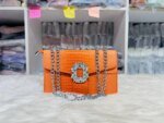 Women’s Orange PU Leather Shoulder Bag | Crocodile Texture Chain Handbag | Stylish Party & Fashion Purse - Image 2