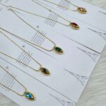 SS Stone Necklace for Women | Stainless Steel Bow & Heart Pendant Necklace | Elegant Gold-Tone Fashion Jewelry - Image 3