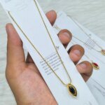 SS Stone Necklace for Women | Stainless Steel Bow & Heart Pendant Necklace | Elegant Gold-Tone Fashion Jewelry