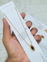 SS Stone Necklace for Women | Stainless Steel Bow & Heart Pendant Necklace | Elegant Gold-Tone Fashion Jewelry
