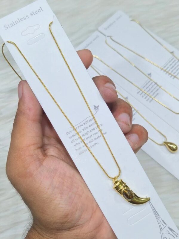 SS Stone Necklace for Women | Stainless Steel Bow & Heart Pendant Necklace | Elegant Gold-Tone Fashion Jewelry