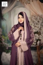 প্রিমিয়াম এমব্রয়ডারি বোরকা সেট Purple