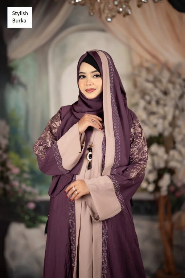 প্রিমিয়াম এমব্রয়ডারি বোরকা সেট Purple