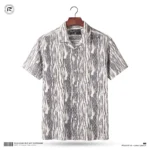 Q Ban Collar Half Sleeve Shirt Blue Black+Ash - Image 2