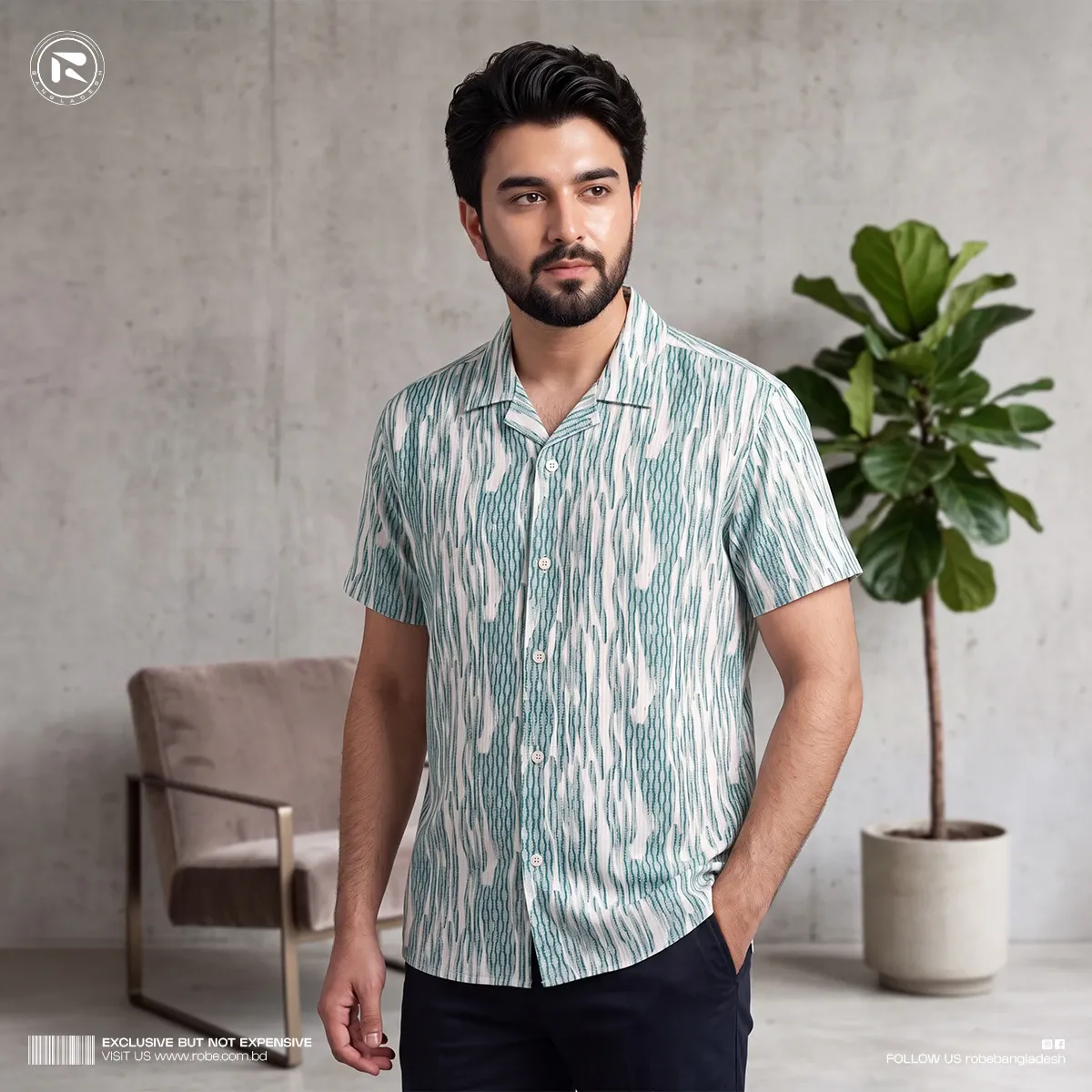 product_1785417116_6679 Q Ban Collar Half Sleeve Shirt Paste - Image 1
