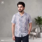 Q Ban Collar Half Sleeve Shirt Blue